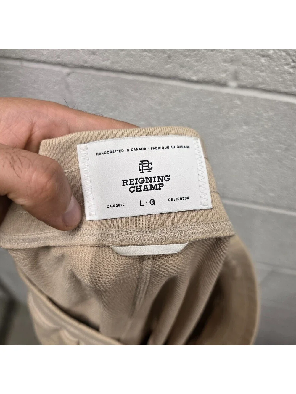 Reigning Champ Beige Side Stripe Sweatpants L x 29 Cotton Fleece